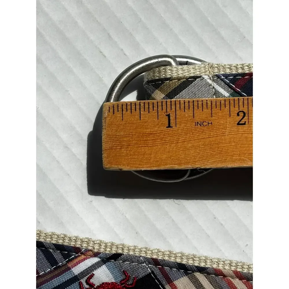 L.L. Bean Womens S/M Madras Plaid Patchwork Embroidered Crab Belt D-Ring Canvas